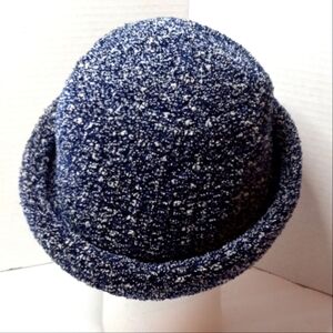Platania Woman's Blue & White Fabric Cold Weather Hat. Made in Italy.